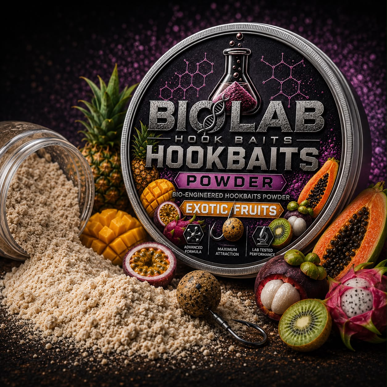 BIO LAB Powder Exotic Fruits is a premium hookbait additive designed to enhance your fishing success. This finely milled powder blend combines exotic fruit flavours and aromas that trigger feeding responses in carp and other freshwater species. Simply dust your boilies, with this potent powder to create an irresistible coating. The concentrated fruit profile disperses quickly in water, creating a powerful scent trail that attracts fish from distance. Perfect for specimen fishing, this versatile powder works